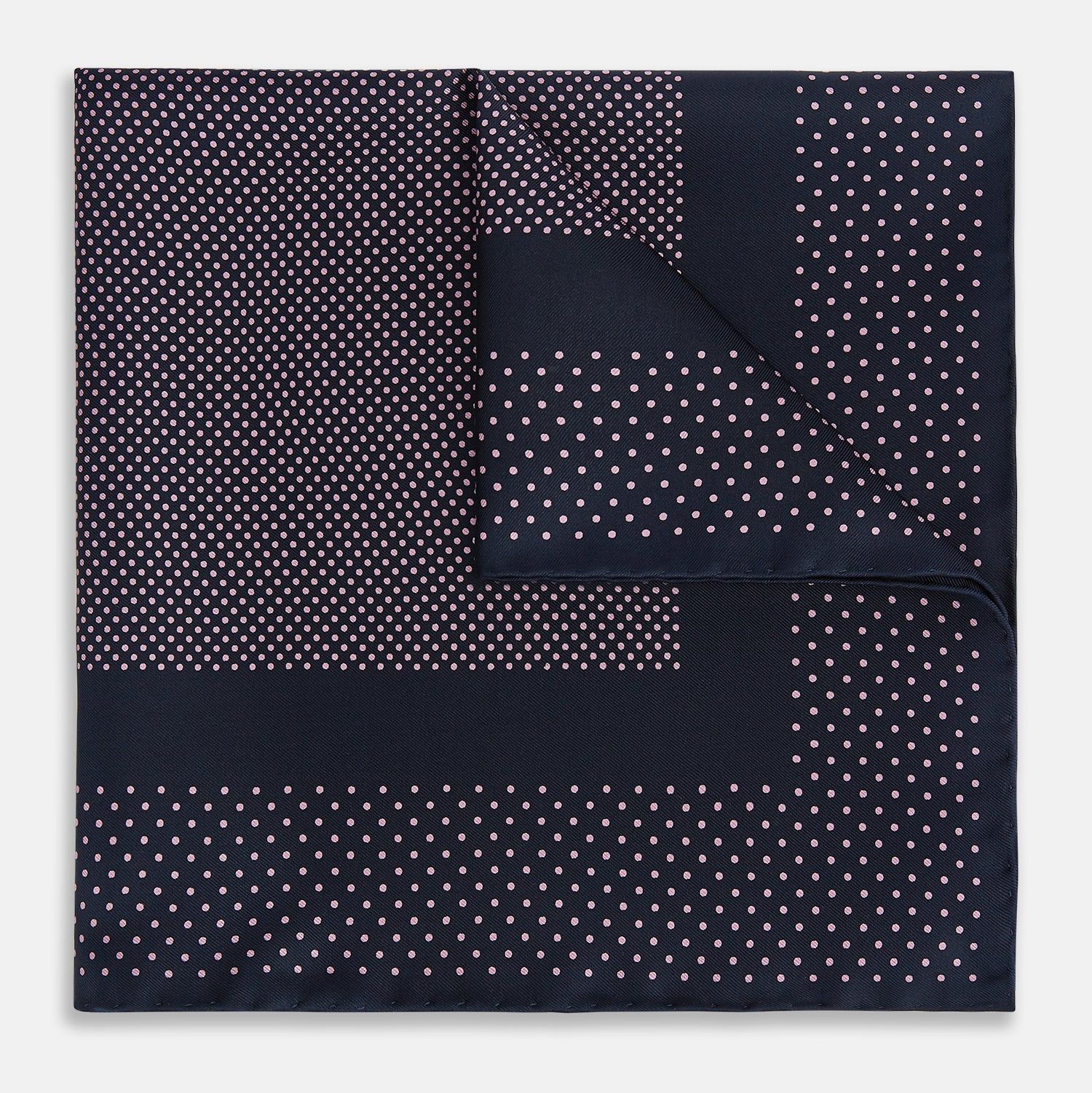 Navy And Pink Dot Silk Pocket Square