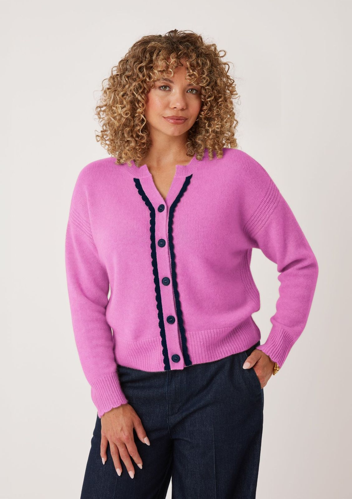 Shell Edge Cardigan In Tyrian Pink