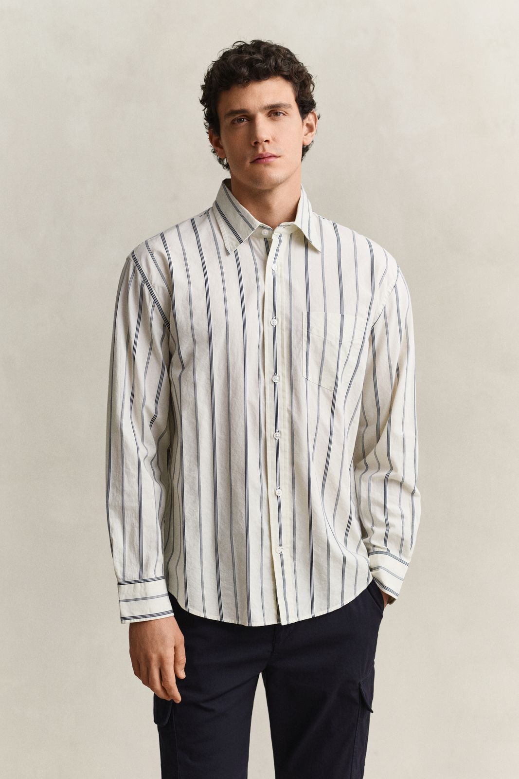 Relaxed Fit Dobby Striped Shirt - DEEP LAGOON