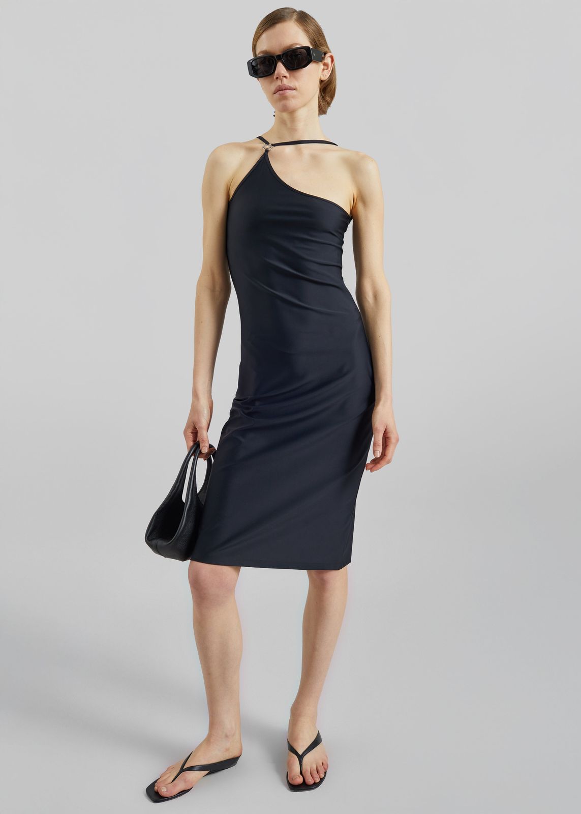 Coperni C-Logo One Shoulder Dress - Black