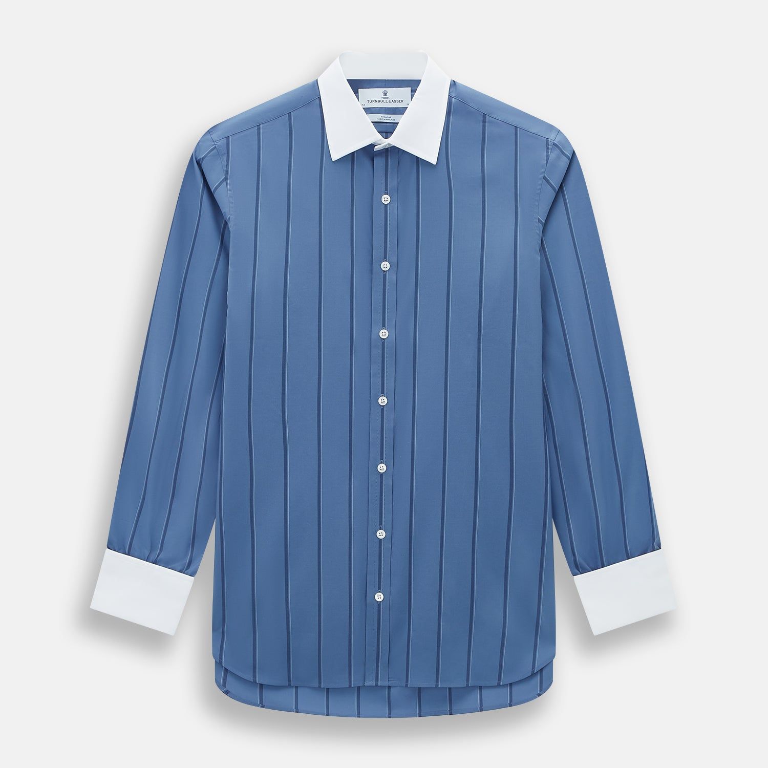 Steel Grey Track Stripe Shirt With Contrast T&a Collar And Cuffs