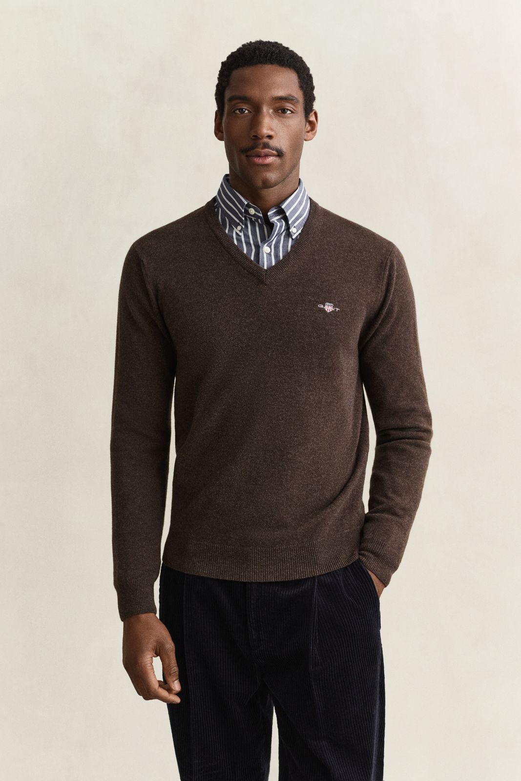 Lambswool V-Neck Sweater - MARINE