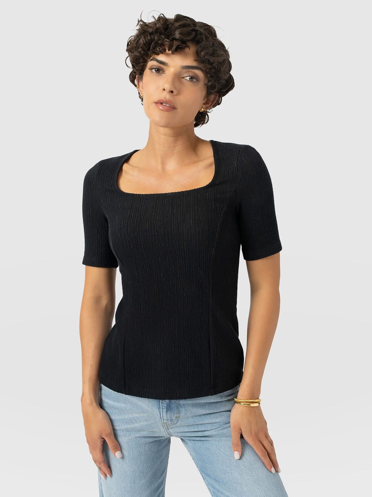Akia Short Sleeve Tee - Black Textured