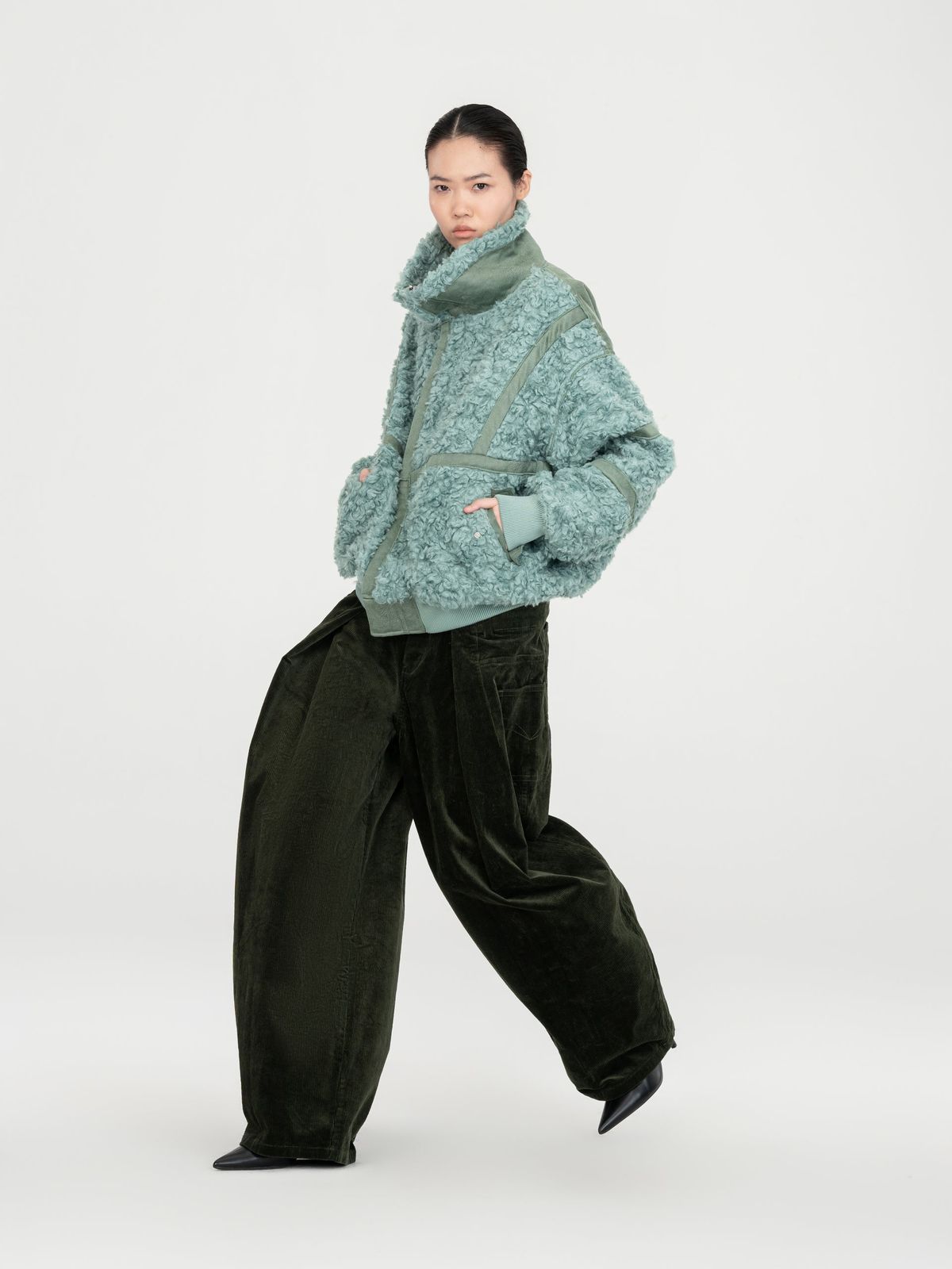 REVERSIBLE FAUX SHEARLING STAND-COLLAR JACKET