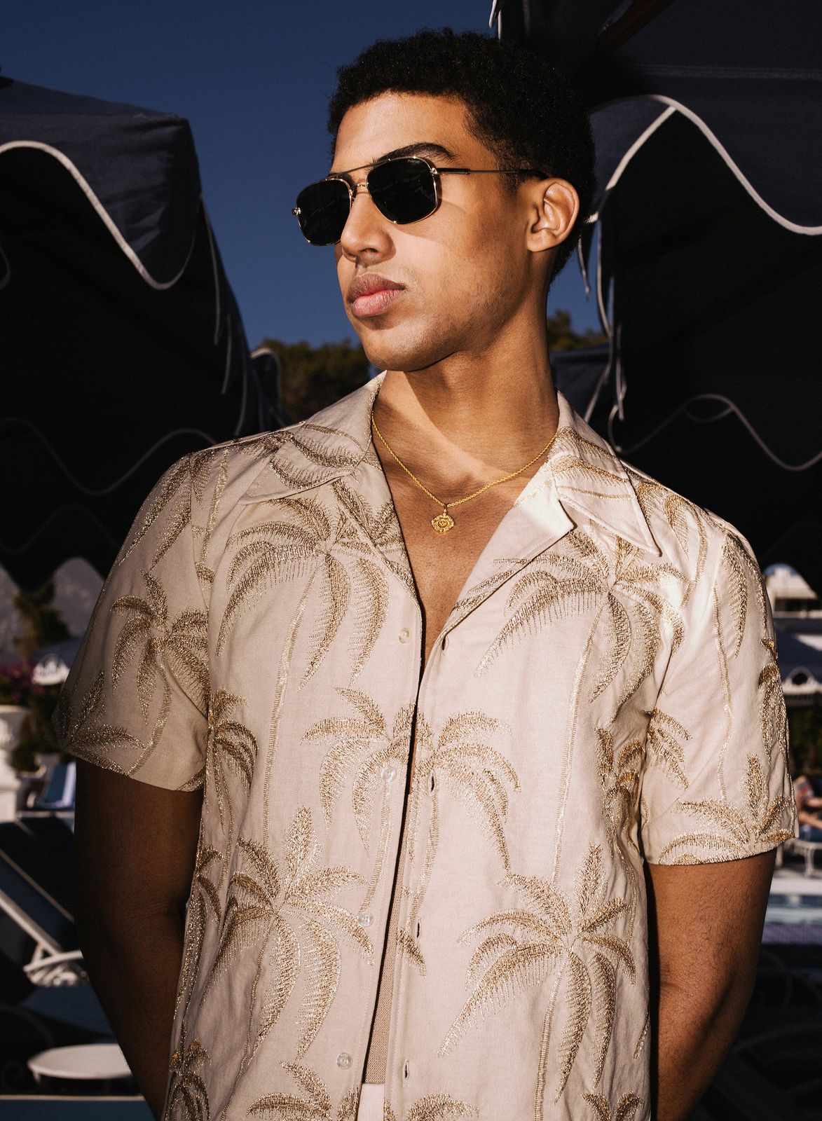 Ivory Palm Embroidery Cuban Linen Shirt