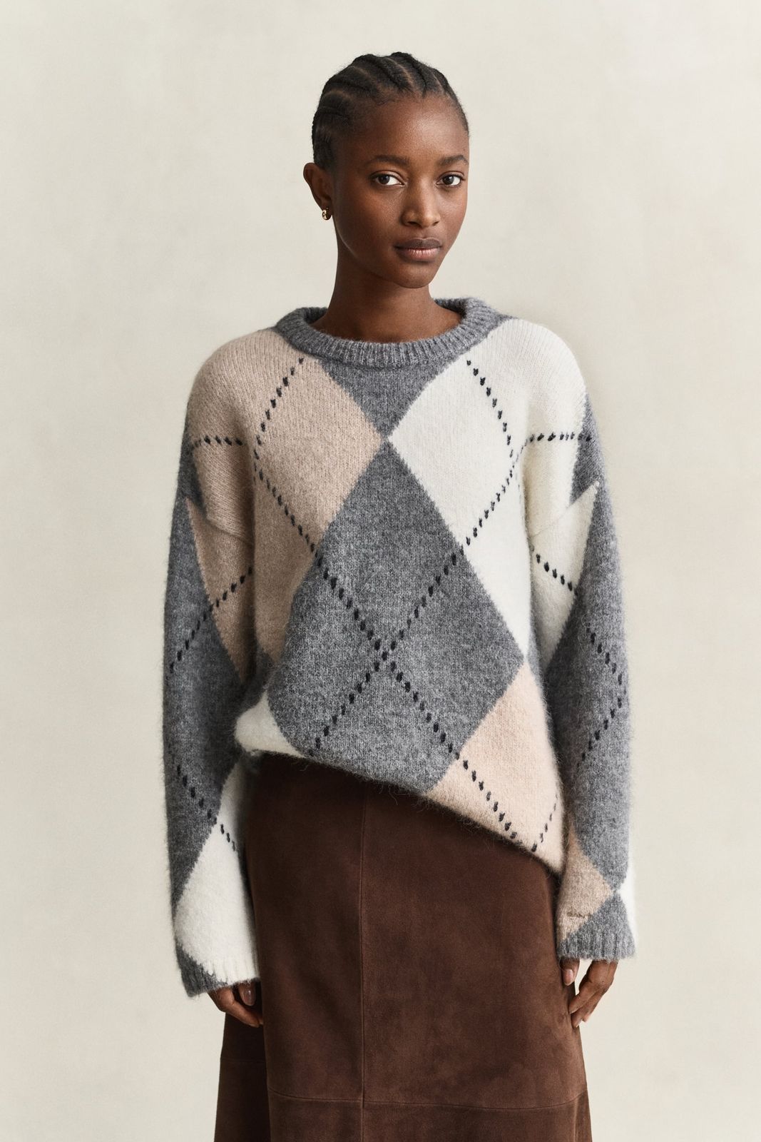 Alpaca Wool Blend Argyle Sweater - DUSKY ANTHRACITE