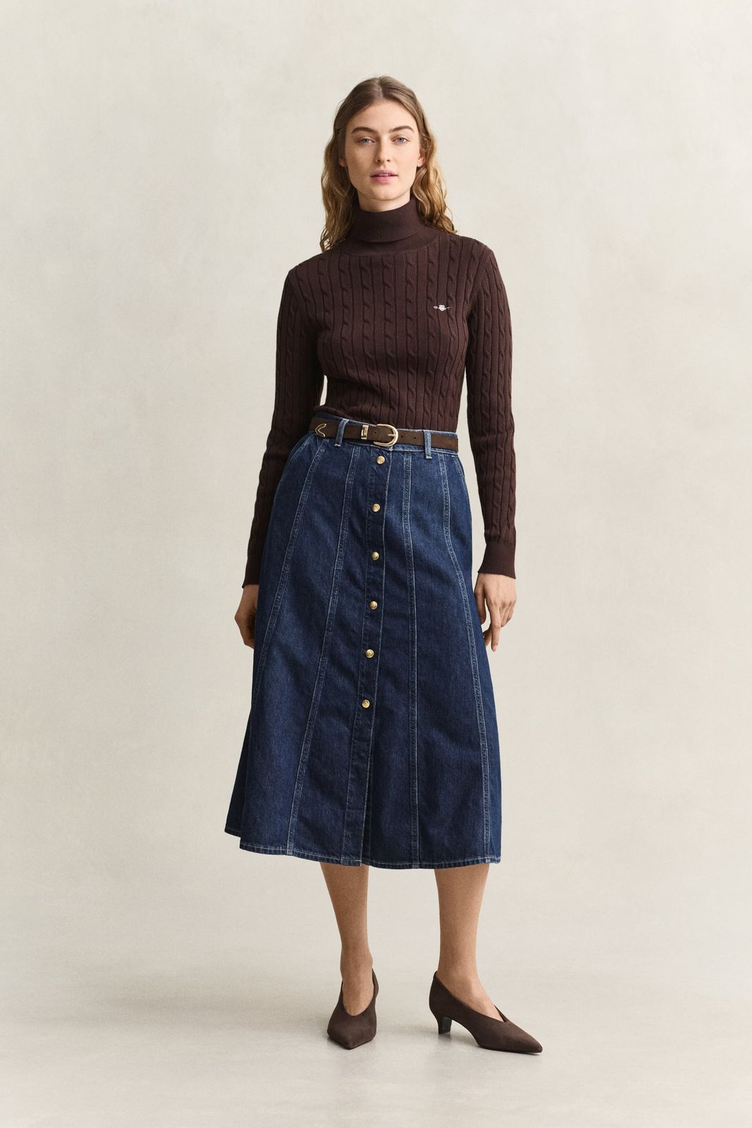 Flared Denim Skirt - DARK BLUE WORN IN