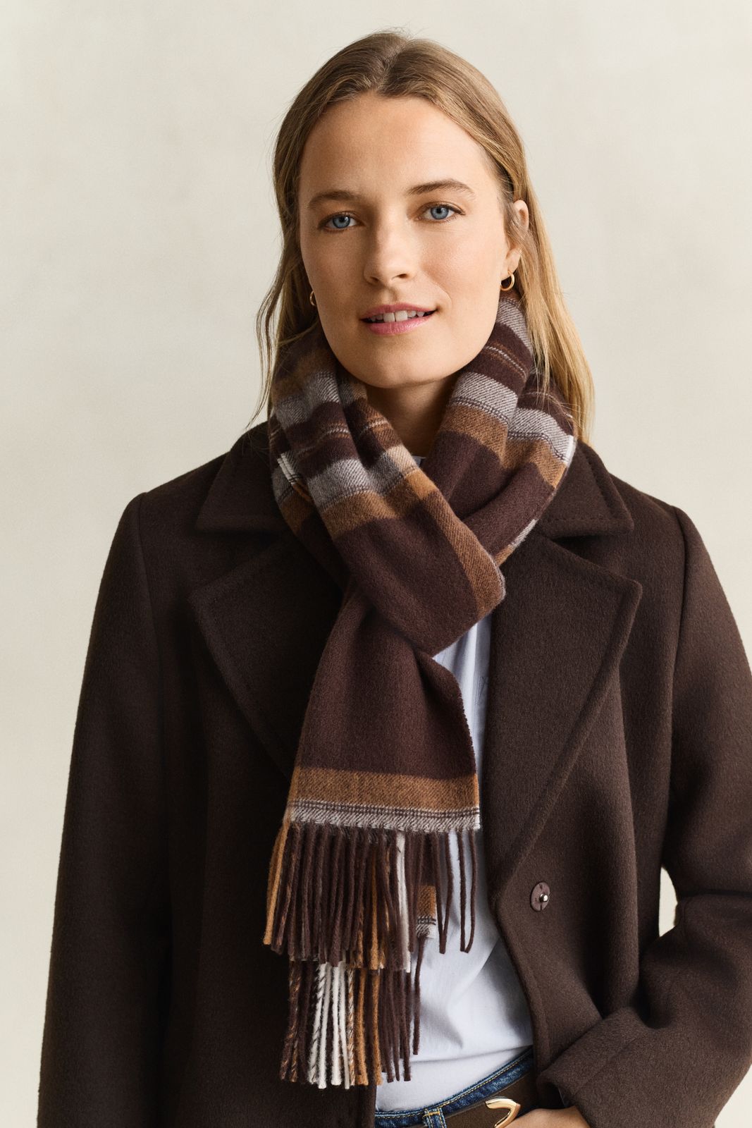 Tartan Wool Scarf - DEEP BROWN