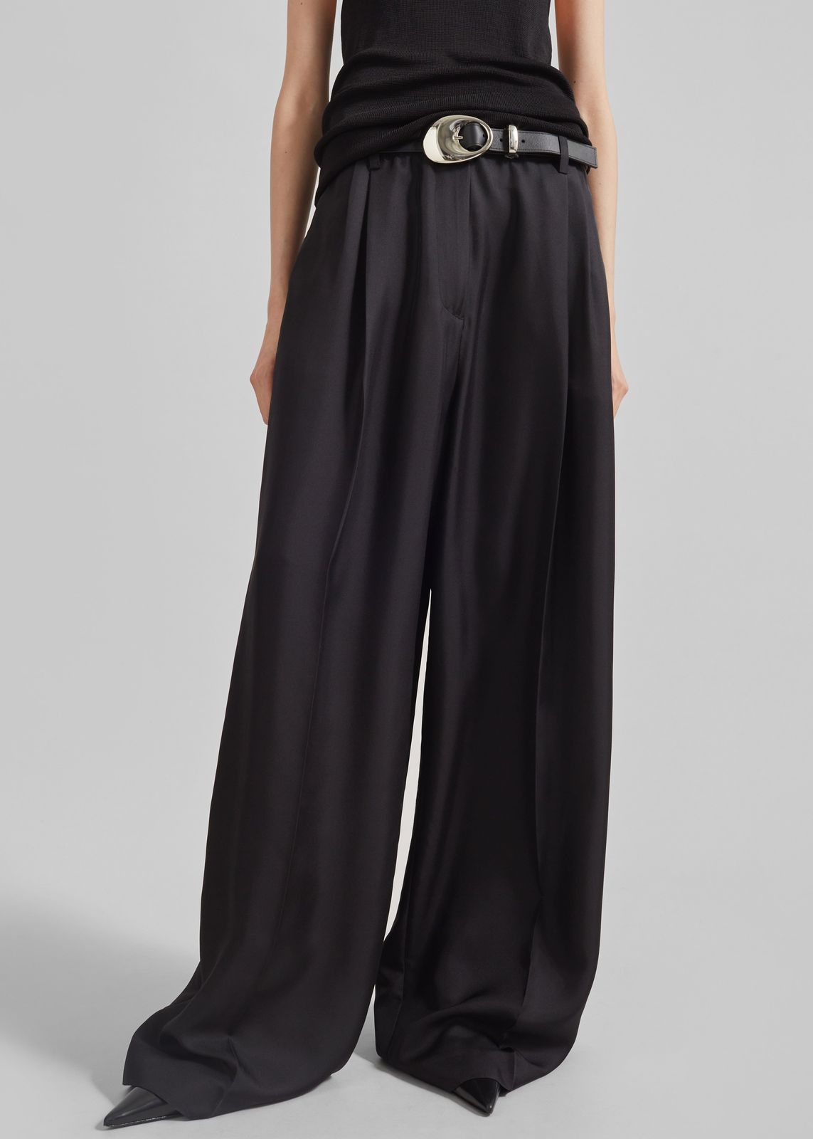 Marfa Pleated Silk Trousers - Black