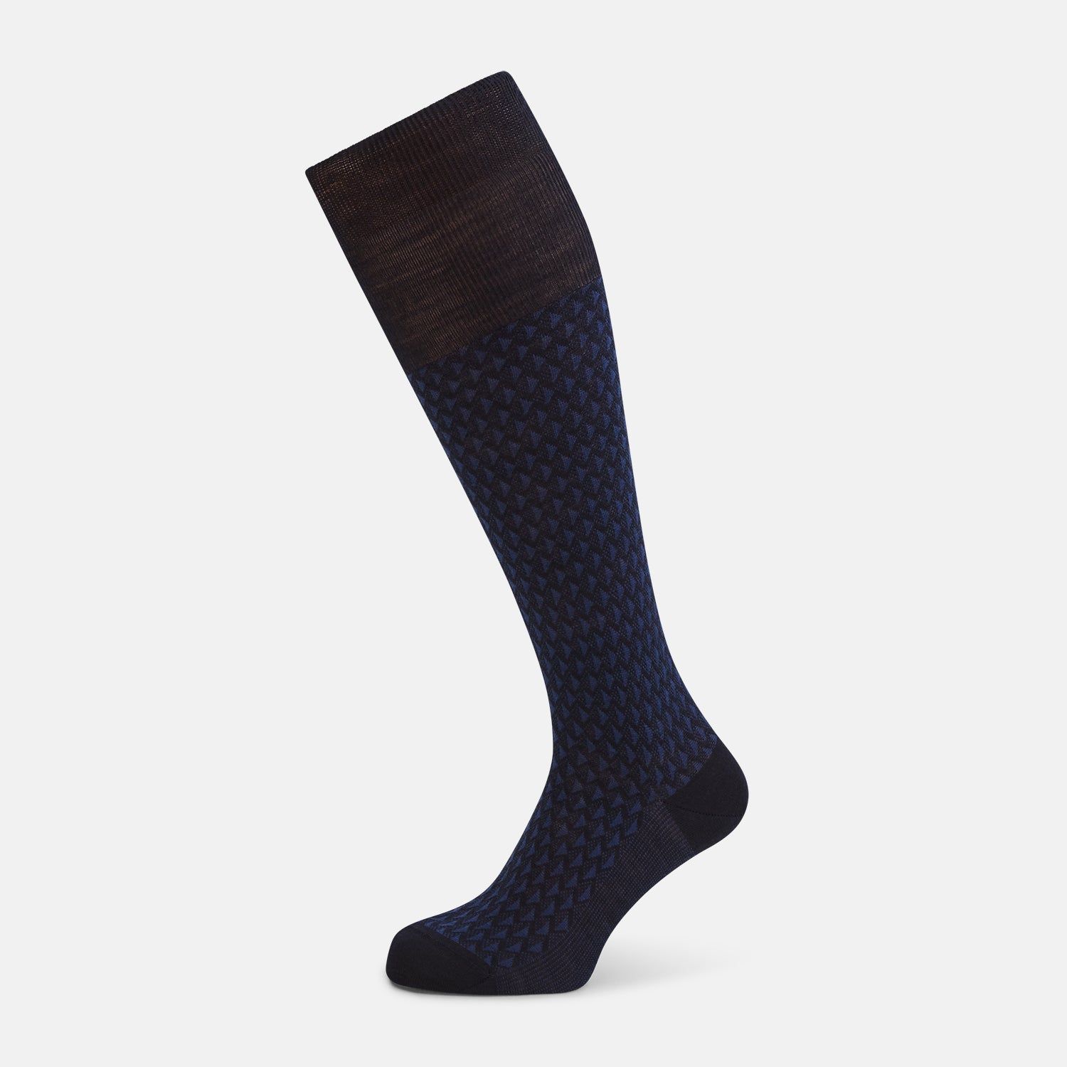 Navy Motif Intarsia Wool Long Socks
