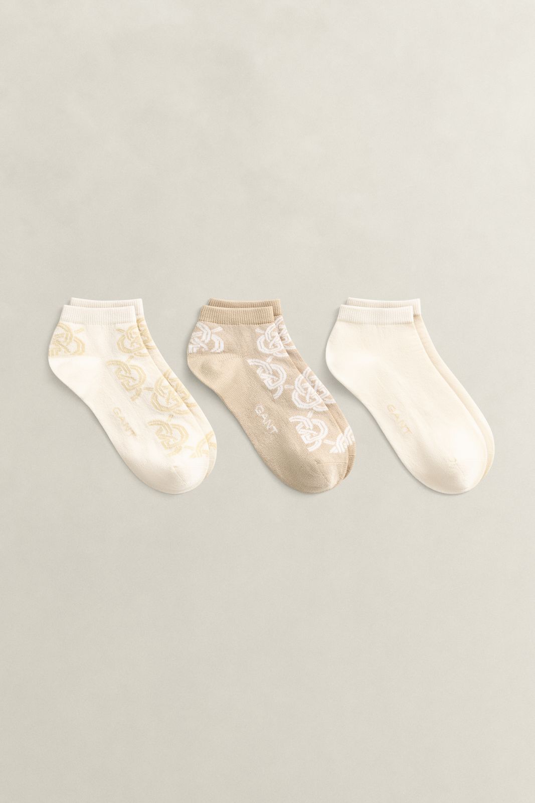 3-Pack Monogram Ankle Socks - OAT BEIGE