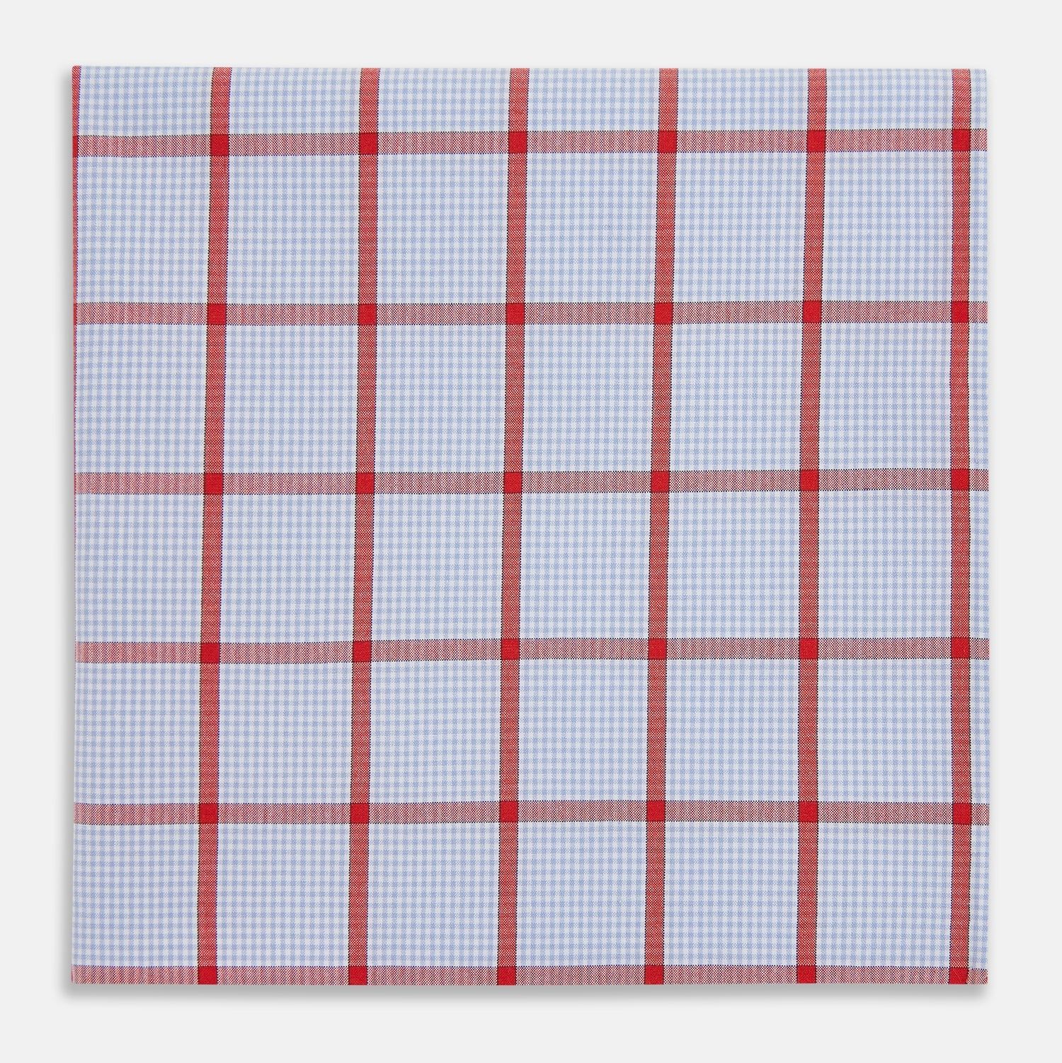 Hand Rolled Red Windowpane Check Handkerchief