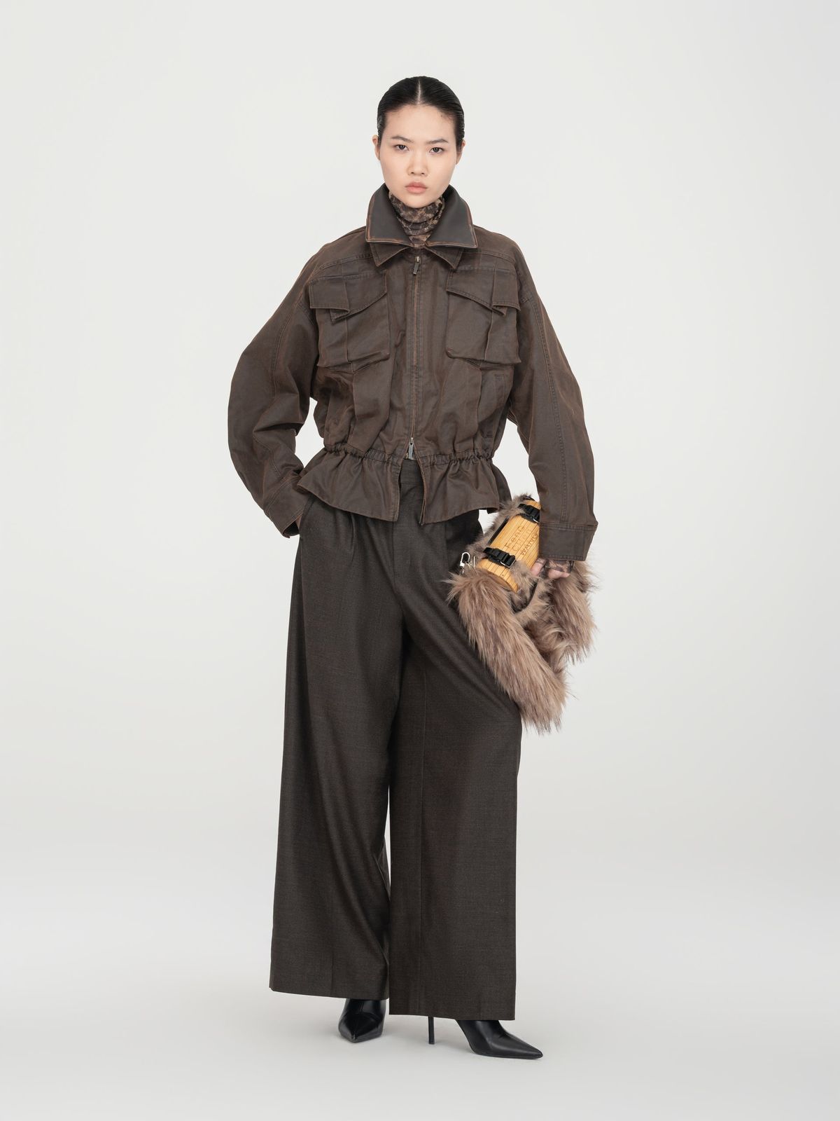 BROWN ELASTIC WAIST JACKET