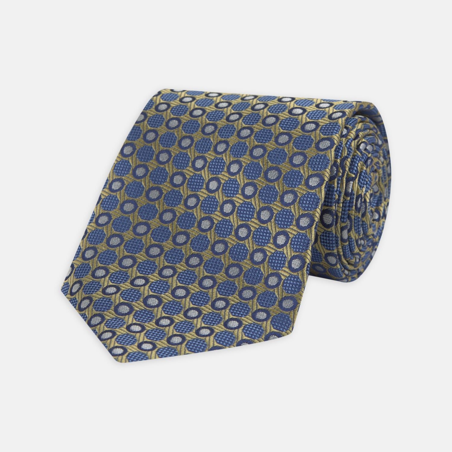 Gold And Blue Circle And Spot Silk Tie